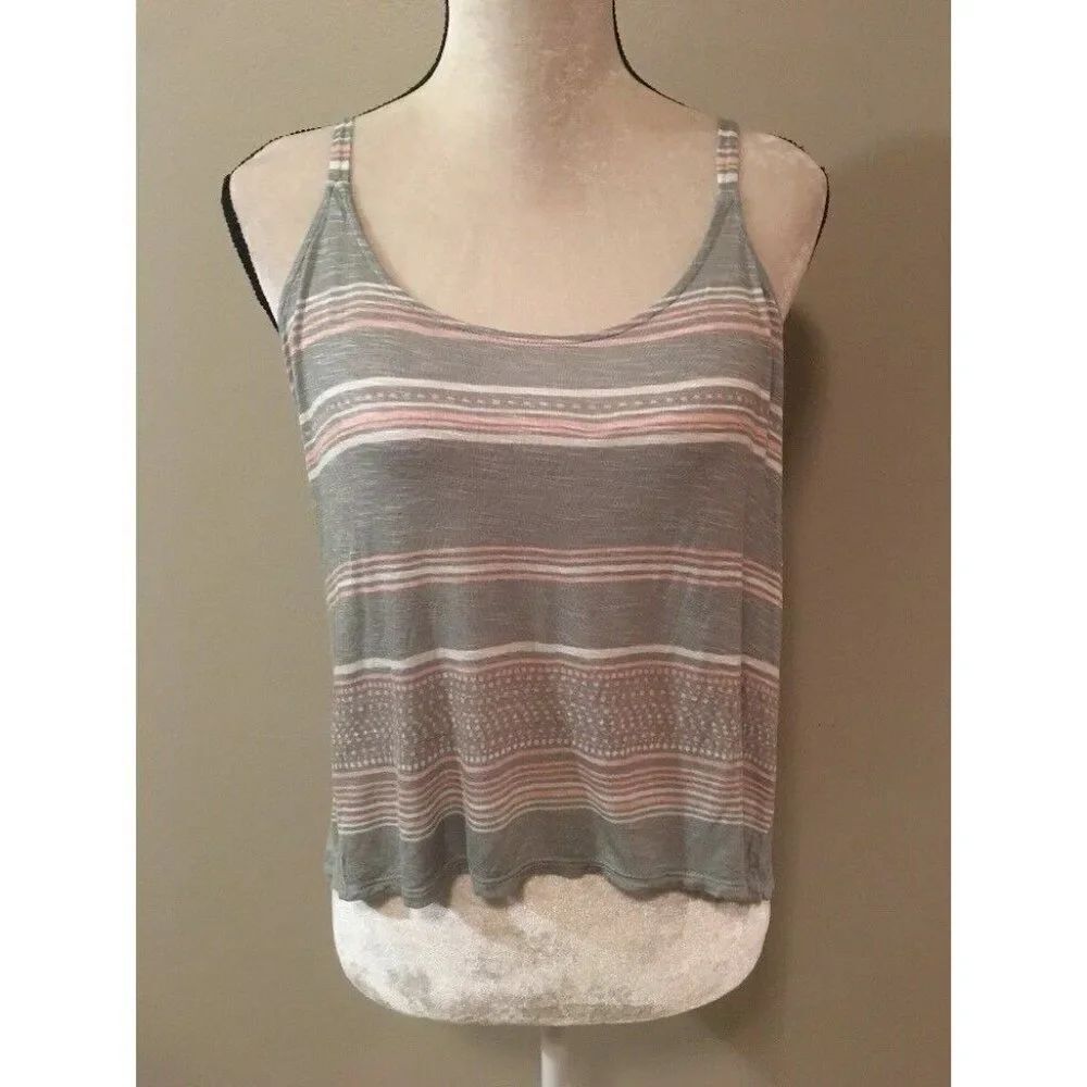 Splendid Womens Grey White Pink Striped Crop Tank Top Small